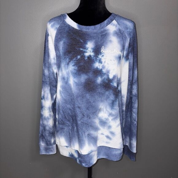 Burn Boot Camp Women’s Long Sleeve Pullover Top Medium Tie Dye Blue - Picture 1 of 6